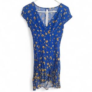Free People Blue Yellow Floral Mini Dress Size 2